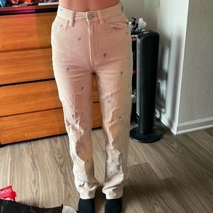 Corduroy boyfriend jeans with blue mushrooms as the print. Only worn a few times